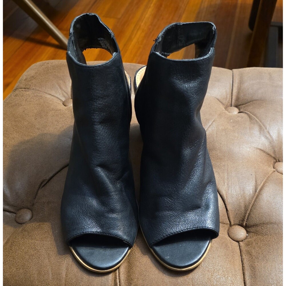 Steve Madden Women’s Black Leather Open Toe Cut-Out Ankle Bootie Size 8